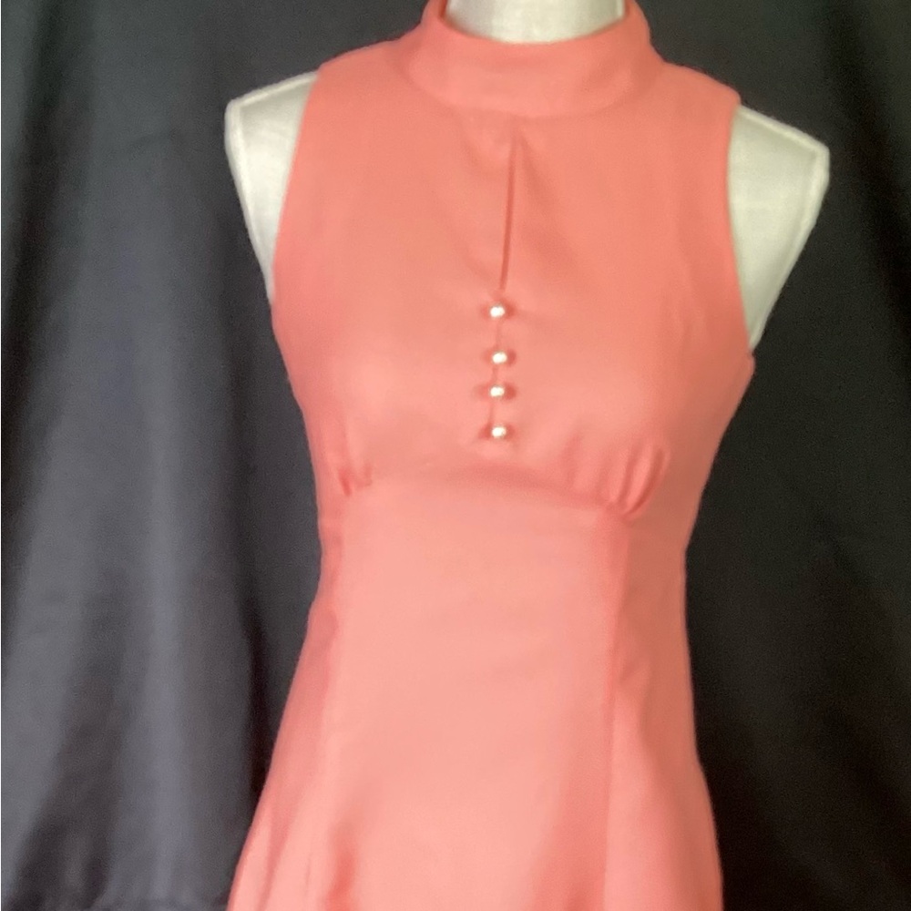 Peach Coral Halter Formal Dress With Pearl Accent Size S/M